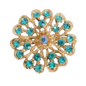 Elegant Gold and Blue Floral Brooch